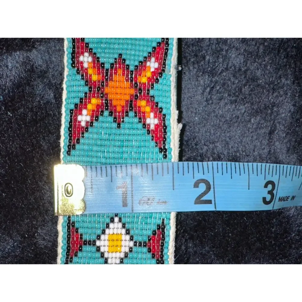 VINTAGE NATIVE TURQUOISE BEADED LEATHER BELT & MATCHING BUCKLE
